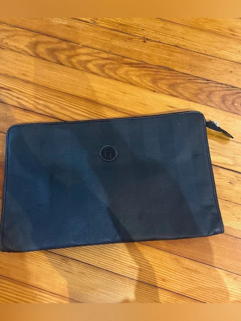 Fendi Black Round Logo Zip portfolio